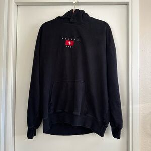 Brandy Melville Black Hoodie with Suisse Emblem